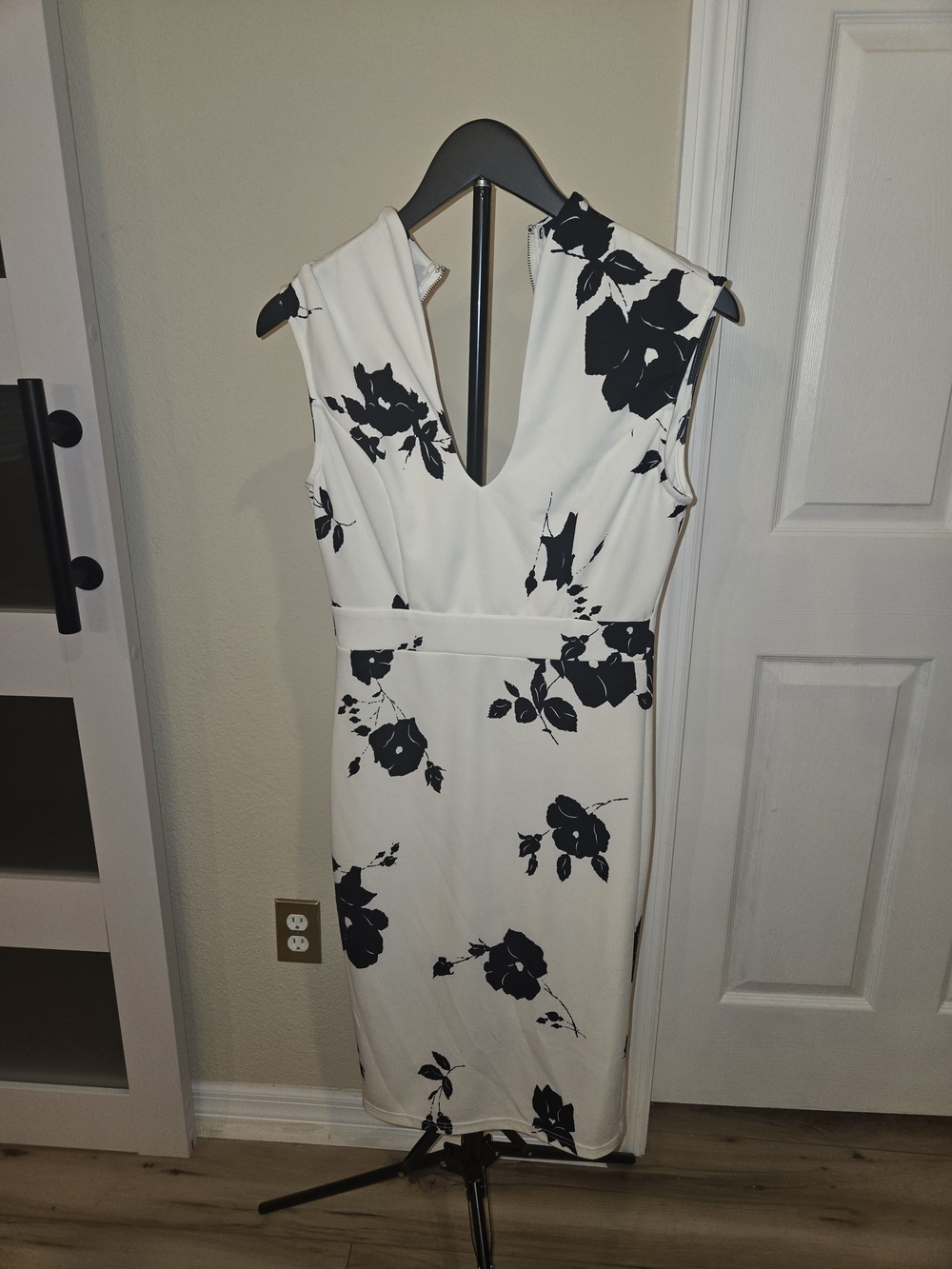 privy White Midi Dress with Black Floral Print